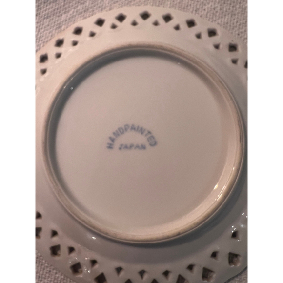 40s Collectible Dish from Japan 1940s Gold Edged Pink Flowers Lattice Edged - Picture 3 of 9